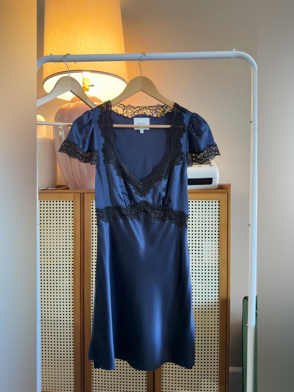 Reformation Romi Silk Dress In Navy, NEW WITHOUT TAGS, NEVER WORN, NO FLAWS.